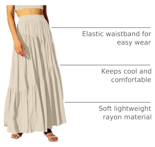 Image of ANRABESS Women's Boho Elastic High Waist Pleated A-Line Flowy Swing Asymmetric Tiered Maxi Long Skirt Dress with Pockets