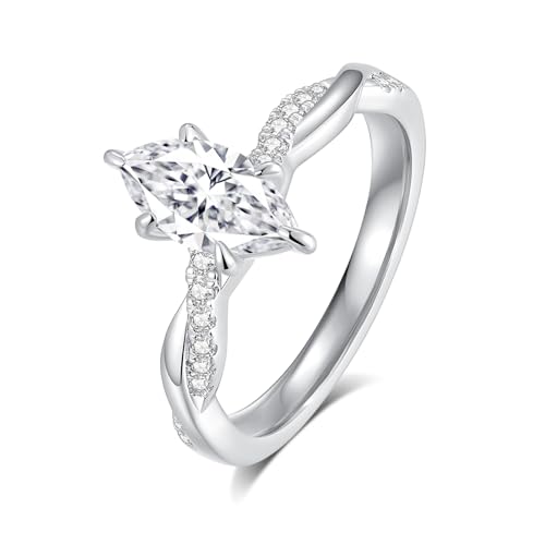 Solitaire Moissanite Engagement Rings for Women D Color VVS1 Marquise-cut promise anniversary Wedding Bands 18K White Gold Plated S925 Sterling Silver Valentine's Day Gift