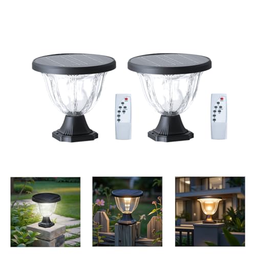 Image of Hardoll Solar Light Outdoor Home for Gate Pillar Garden Waterproof LED Lamp 4000mAh LiFePO4 Battery Auto On Off Remote Control 3 Color Modes Outdoor Wall Light (Pack of 2)
