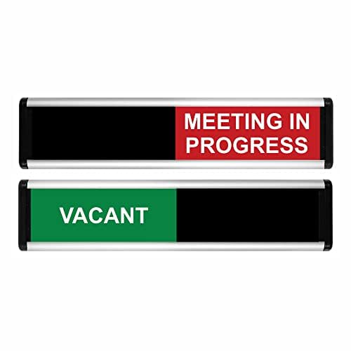 Vacant/Meeting in Progress Sliding Door Sign from ViroDisplay® - Green/Red Edition - 214 x 60mm - Anodised Aluminium Profile - Durable Printed Surface - Black Sliding Panel - Self-Adhesive Fixing