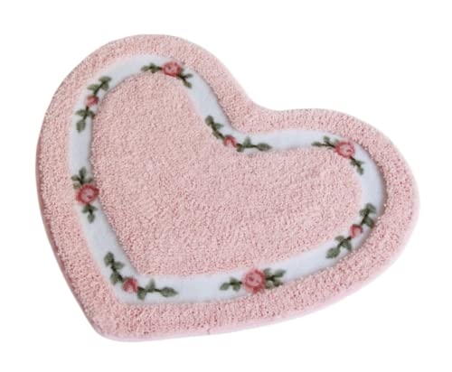 Bathroom Floor Rugs Absorbent Door mat Door Quick-Drying matRug Toilet Non-Slip Carpet mat Heart-Shaped Bathroom Non-Slip Rugs (Pink) (19.78 * 16.78,)
