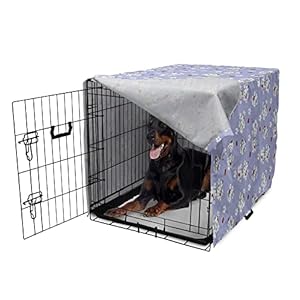   Ambesonne-Floral-Dog-Crate-Cover-Japanese-Flowers-Sakura-Blossoms-and-Ladybugs-on-Soft-Toned-Background-Easy-to-Use-Pet-Kennel-Cover-for-Medium-Large-Dogs-42-Inch-Pale-Ceil-Blue-White