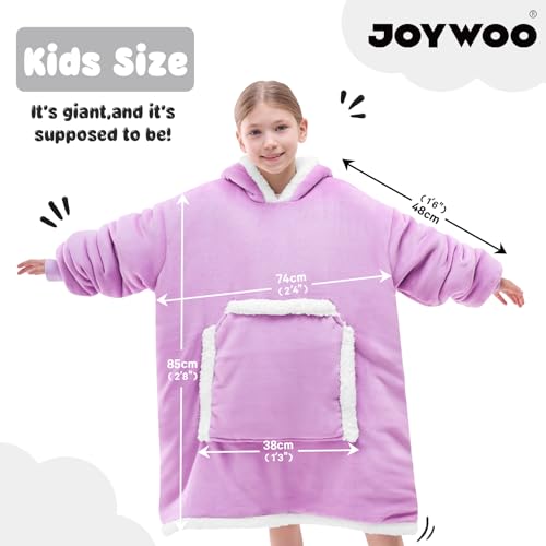 JOYWOO Purple Kids Wearable Blanket Hoodie,Oversized Cat lovers Hoodie Blanket for kids & Teens,Birthday Gifts for Girl Boys,Warm Cozy Fuzzy Sherpa Fleece Sweatshirt Blanket Giant Pocket Gifts,Purple