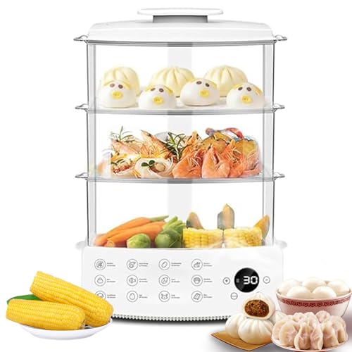 Vaporiera Elettrica per Verdure, Vaporiera Elettrica A 3 Livelli con Timer, Display Touch Screen, Appuntamento 24 Ore su 24, Protezione Anti-bruciatura, Vaporiera Digitale 12 Litri per Cucinar