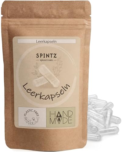 SPINTZ Vegane HPMC Leerkapseln Größe 00 (250 Stk.) | Unabhängig Labor getestet | Plastikfrei & Nachhaltig Verpackt | 100% pflanzliche Zellulose, Non-GMO, allergenfrei, transparent