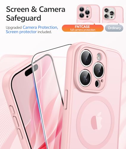 Image of FNTCASE for iPhone 15 Pro Case: [Compatible with Magsafe] Translucent Matte Cases with [Full Camera Protection] [Screen Protector] Military Grade Shockproof Protective Phone Cover - Light Pink