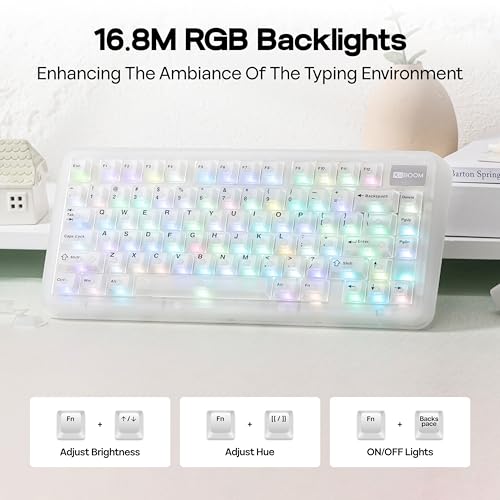 Image of KiiBoom Phantom81 Lite 75% Gasket Mechanical Keyboard, QMK&VIA Programmable, 3 Modes Wireless Gaming Keyboard, RGB Backlights, ABS Case, Hot-Swappable for Windows /Mac /Linux (Clear)