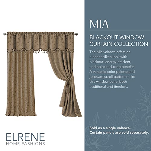 Elrene Home Fashions Mia Jacquard Scroll Blackout Valance, 52" X 19" (1, Taupe #TOP1
