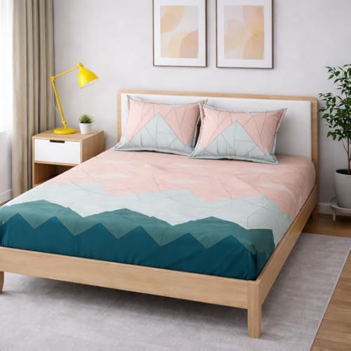Image of 350 TC Premium Heavy Cotton Feel Elastic Fitted Bedsheet King Size with 2 Pillow Covers || Double Bed with All Around Elastic (Pastel Green, Fitted - 72 inchx78 inch King)