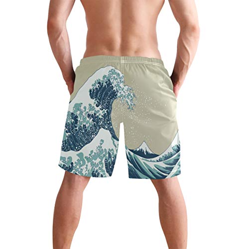 Vikko Japanese Blue Waves Mens Short Swim Trunk Quick Dry Beach Swimwear Short with Pockets3