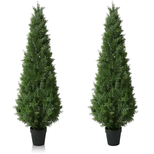 Artificial Topiary Cedar Trees 6FT Tall 2 Set, Indoor and Outdoor Faux Pine Shrubs Plants, Realistic...