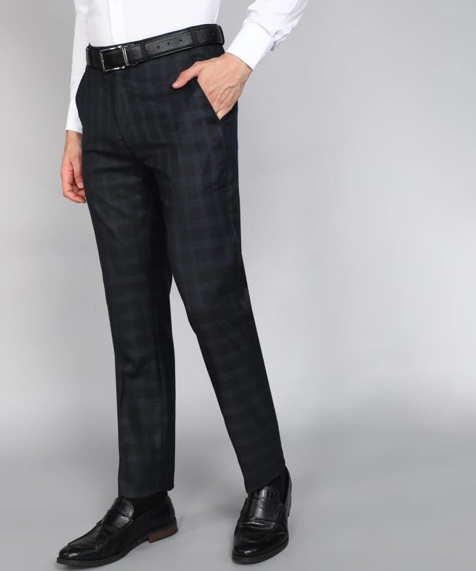 Image of MALENO Men Slim Fit Checked Formal Trouser | Casual Trousers for Everyday Comfort | Slim Fit Formal Trousers for Men