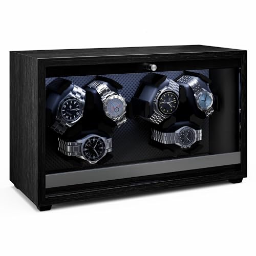 Klarstein Brienz 6 Uhrenbeweger – Leiser Uhrenbeweger Für 6 Uhren, In Holzoptik Mit 4 Rotationsmodi & LED-Beleuchtung,...