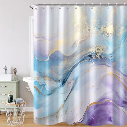 Rideau de douche anti éclaboussures marbre imprimé violet et bleu - 7