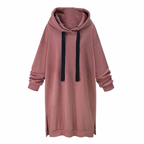 Preisvergleich Produktbild Longra Damen Mode Hoodie Kleid Blusenkleider Kapuzenpullover Frauen Langarm Herbst Winter Oversize Sport Casua Freizeitkleid Sweatshirt Pulli Kleid mit Tasche (XL, Pink)