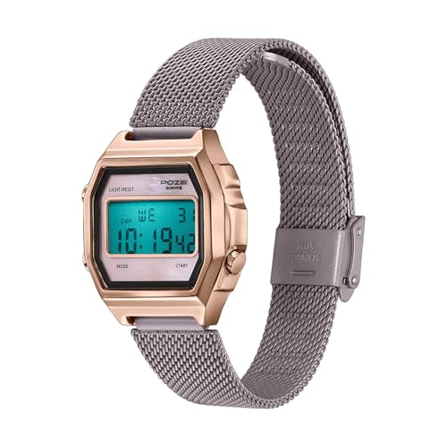 Image of Sonata Poze 8 Quartz Digital with Pink Dial Pink Mesh Strap Watch for Women - SP80170WM01W