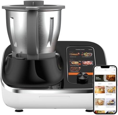 TOKIT Omni Cook C2 Chef Robot, Smart Cooking Machine - Slow Cooker, Stand Mixer, Chopper, Juicer, Blender, Sous-Vide, Knead, Sauté, Yogurt Maker, 3000+ Free Recipes, Weigh, 10 Speed, 95°F-356℉, 2.3QT