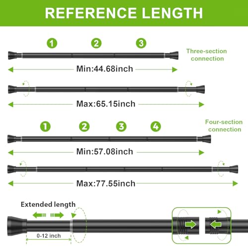 Image of Shower Curtain Rod 45 to 77 Inches 2Pack Black Tension Curtain Rod No Drilling Shower Rod Tension Rod Adjustable Curtain Rod Tension Rod Shower Rods for Bathroom,Windows,Kitchen
