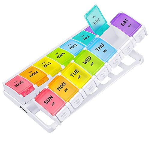 AUVON Weekly Pill Organizer 2 Times a Day Arthritis Friendly with Spring Open Design, BPA Free 7 Day AM PM Pill Box Case with Large Separate Compartments to Hold 9 Fish Oils, Supplement, Medication