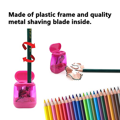 Austark 24Pcs Pencil Sharpener Manual, Assorted Color Small Dual Hole Pencil Sharpeners Bulk With Lid For School Office Home (Geometry-24) #TOP2