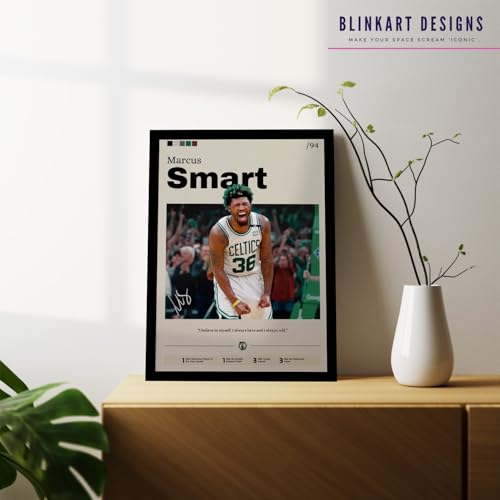 Image of BLINKART Marcus Smart | Nba Basketball Player | Synthetic Wood Photo Framed Wall Hanging Poster Room & Office Bedroom Living Boys And Girl Room Home Wall Hanging | 12x18 Inches