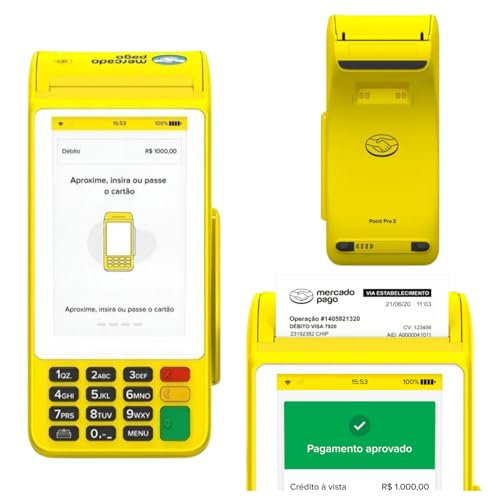 Point Pro 3 Maquinha do Mercado Pago Imprime o Comprovante Maquininha Cartao 4g C/Tela Touch - Chip V ivo (Nova versão cor Amarela)