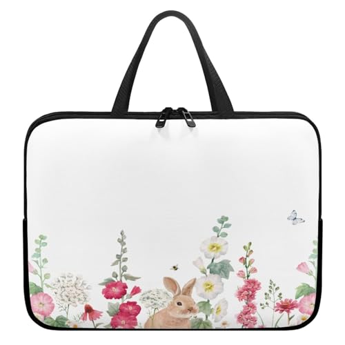 Treer Funda Portatil 10-17 Pulgadas, Estampado de Conejito Maletin Portatil Impermeable, Funda Ordenador Portátil, Laptop Case para Unisexo, Fundas para Portátiles con Asa (Blanco,17 Pulgadas)
