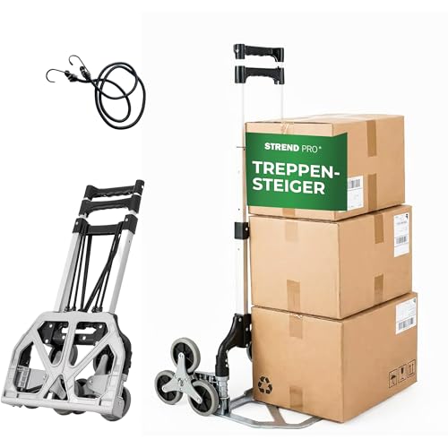 STREND PRO Sackkarre Treppensteiger 80kg | Klappbare Treppenkarre mit 3-Rad-System | Robuste Transportkarre für Treppen & Stufen | Handkarre Höhenverstellbar & Kompakt