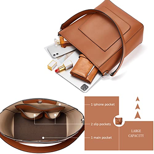 Bromen Hobo Bags For Women Designer Handbags Vegan Leather Bucket Purse Shoulder Crossbody Bag Brown #TOP4