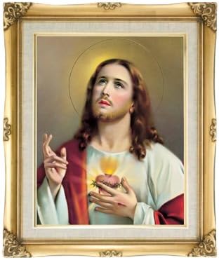 Sacred Heart Of Jesus Framed Art Under Glass Overall Size 16x20