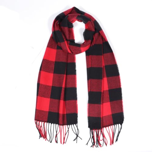 Unisex Classic Tartan Plaid Winter Scarf - Warm Soft Cashmere Feel Check Pattern Fringe Wrap Scarves for Men Women