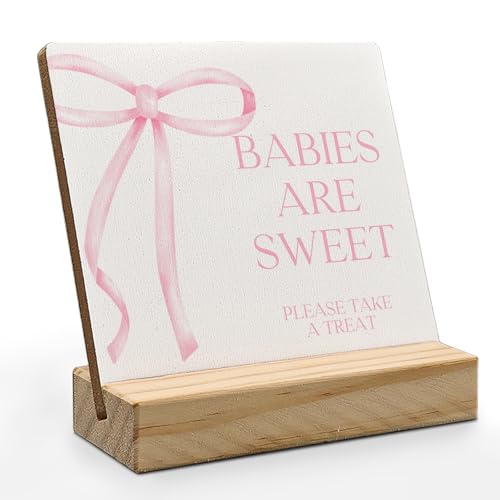 Image of ANIANG Baby Shower Sign, Babyshower Party Supplies, Baby in BloomBaby Shower Decorations Wooden Plaque, Babies are Sweet Please Take A Treat Sign with Wood Stand for Babyshower Party Favors 4x4 Inch