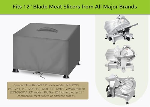 Image of Meat Slicer Dust Cover for 12 inch Commercial Slicers, 24 inch L x 20 inch W x 20 inch H, Compatible with KWS, VEVOR, LEM, and All Table Top Electric Slicer with 12 inch Blade - XL, Grey