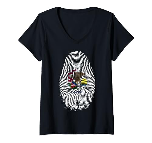 Illinois Flag Fingerprint In my DNA Gift for Illinoisians V-Neck T-Shirt