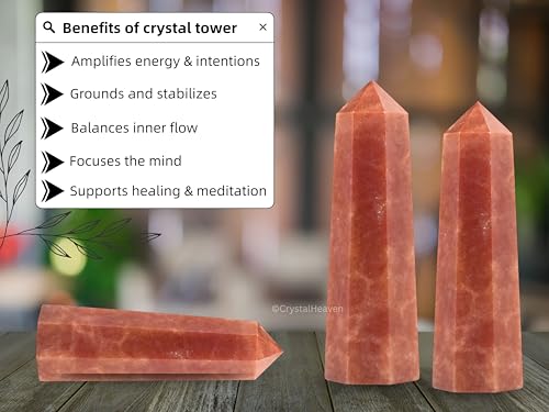 Image of Crystal Heaven Certified Strawberry Quartz Crystal Tower Obelisk Point For Chakra, Healing & Balancing - AAA Grade Original Certified Gemstone Agate For Reiki Meditation Yoga Spiritual (3-4 Inches)