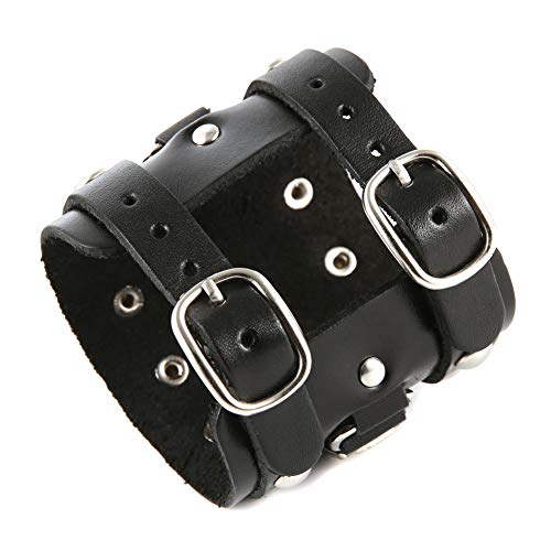Pulsera de cuero ancha punk rock para hombre miniatura 5