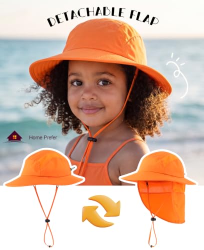 Image of Home Prefer UPF 50+ Boys Sun Hat with Neck Flap Wide Brim Summer Beach Bucket Hat for Boys Girls Toddler Kids Safari Hat