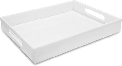 Bandeja de acrílico blanco para servir aperitivos de café de 12 x 16 pulgadas, bandeja para encimera de cocina, organizador de cajones de