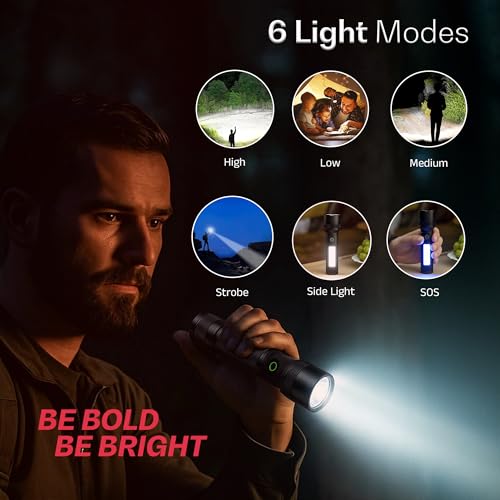 Image of IBELL LUMINEX 800 Rechargeable Torch Light High Power, 6 Light Modes, Telescopic Zoom, Type C Charging, LED Flashlight, Super Bright & Long Distance Range, for Home, Outdoor & Emergency Use (Black)