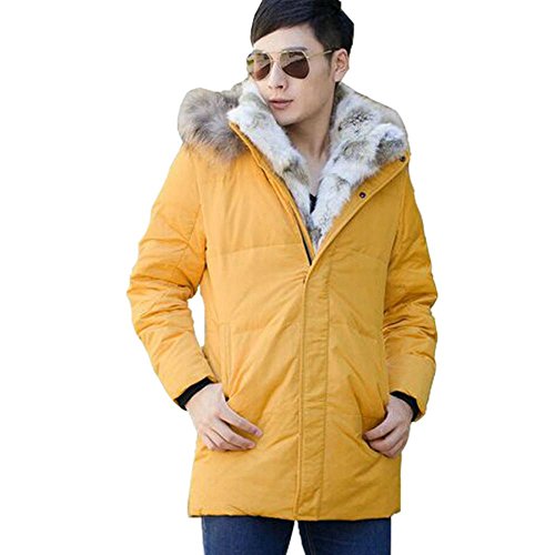HZCX FASHION Men's Fur Collar Hooded Warm Fleece Lined Down Jackets and Coats(Yellow,XL(46))