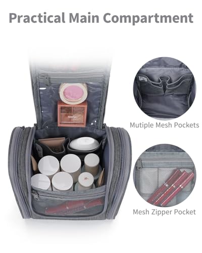 Image of Hanging Travel Toiletry Bag Cosmetic Make up Organizer for Women and Men (Medium, Grey)
