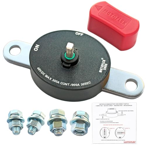 MOTOFLEX Side Post Battery Disconnect Switch for GM Car Truck, Marine RV Camper Battery Switch 12V-48V Power Cut Off Heavy Duty 300A/900A (Waterproof, On/Off, Removable Knob)