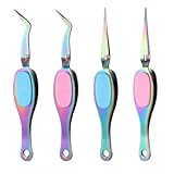 4 Pcs Reverse Tweezers, Crossing Lock Curved Tweezers Stainless Steel Soft-Grip Tool Precision Crafting with Curved Tip and Straight Tip for DIY Craft, Jewelry, Beading, Electronics