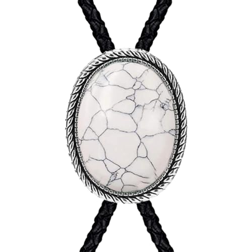 Image of GelConnie Bolo Tie for Men Women Western Cowboy Turquoise Leather Necktie | Natural Stone Bolo Tie Necklace for Women Rodeo Cowboy Leather Necktie Native American Western Cowgirl Ties Adjustable Cord