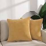 2er Set Kissenbezug 50x50cm, Kordsamt Weihnachten Dekorative Dekokissen Kissenbezug Sofakissen Weicher Plüsch kissenhüllen mit Verstecktem Reißverschluss für Sofa Wohnzimmer Schlafzimmer (Gelb)