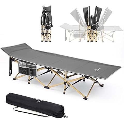 Sportneer Campingbett, Camping Bett für Erwachsene, Extra Breit Faltbar Klappbett Feldbett mit Zwei Seitentaschen Feldbett für Outdoor Garten Innen, 204 kg Belastbar, 188 x 70 x 37cm, Grau Cover