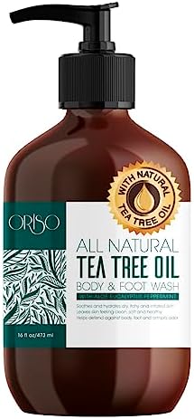 Tea Tree Oil Body Wash - Helps Athletes Foot, Ringworm, Jock Itchy, Acne, Eczema, Yeast Infection, Body Odor, Itchy Skin - With Moisturizing Aloe - Sulfate Free - 16oz