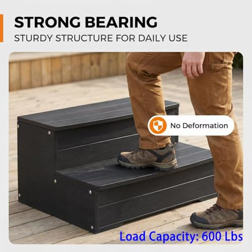Image of Black Hot Tub Steps,Outdoor Steps with 25 Inch Long, Multi-Purpose Steps for Above Ground Pool, Spa, Deck & Porch Outside, Waterproof Non-Slip.Heavy Duty Spa Steps Werght Capacity 600 LBS