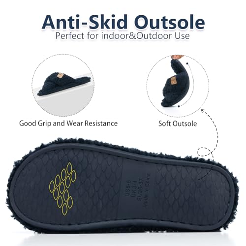Image of GOEWY Fuzzy Open Toe Slippers for Women Cozy Memory Foam House Shoes Indoor