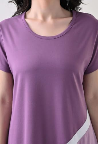Image of Women's Night Dress Short Sleeve Round Neck Sleepwear with Stylish Contrast Panel, Comfortable Nightwear for Women
